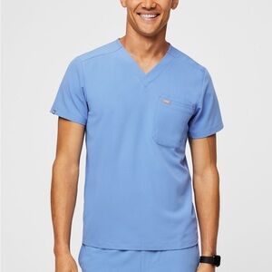 Figs Sky Blue V-Neck Scrub Top